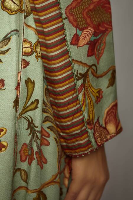 Buy_Torani_Green Cotton Silk Chanderi Printed Kurta Set_Online_at_Aza_Fashions