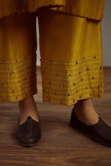 Shop_Torani_Yellow Chanderi Kurta Set_Online_at_Aza_Fashions