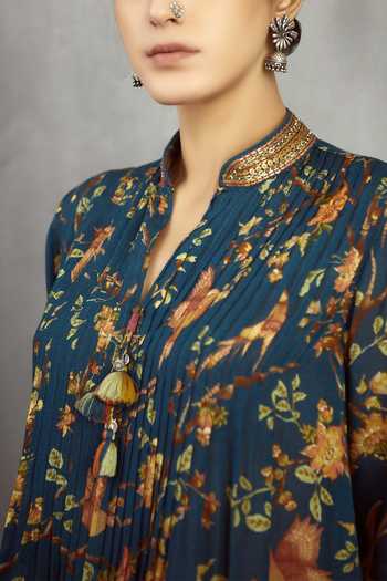 Buy_Torani_Blue Cotton Silk Printed Kurta Set_Online_at_Aza_Fashions