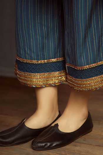 Shop_Torani_Blue Cotton Silk Printed Kurta Set_Online_at_Aza_Fashions