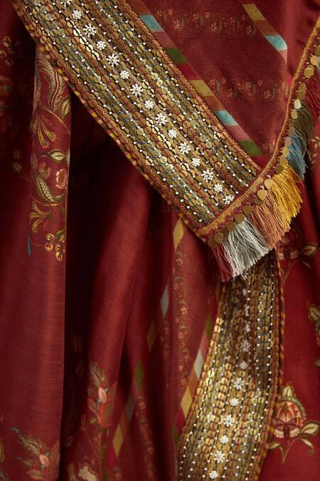 Shop_Torani_Maroon Cotton Silk Chanderi Printed Lehenga Set_Online_at_Aza_Fashions