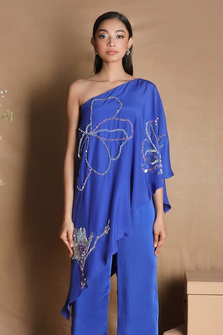 Nayantara Couture Silk Embroidered One Shoulder Tunic 