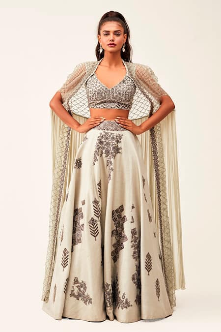 Rishi and Soujit Embroidered Cape Lehenga Set 