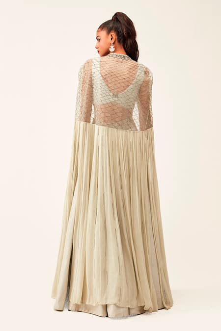 Shop Rishi And Soujit Grey Rawsilk Embroidery Cutdana Cape Open Lehenga Set at Aza Fashions Shop_Rishi And Soujit_Grey Rawsilk Embroidery Cutdana Cape Open Lehenga Set _at_Aza_Fashions