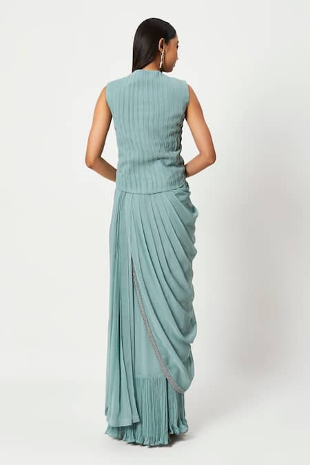 Rishi And Soujit Pre-Draped Saree With Embroidered Jacket 