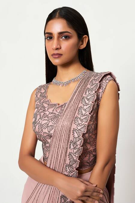 Buy Rishi And Soujit Pink Organza, Georgette Bead Work, Embroidered Pre-stitched Saree With Blouse Online at Aza Fashions Buy_Rishi And Soujit_Pink Organza, Georgette Bead Work, Embroidered Pre-stitched Saree With Blouse _Online_at_Aza_Fashions