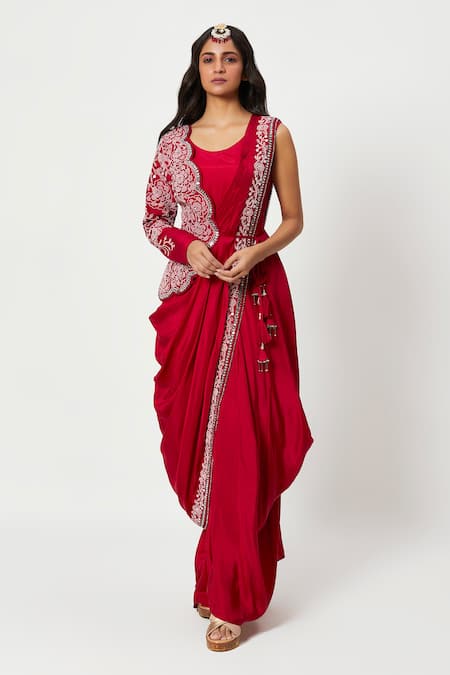 Rishi and Soujit Cowl Draped Dress With Crossbody Dupatta 