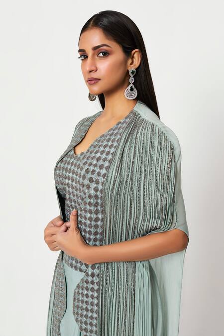 Buy Rishi And Soujit Blue Georgette, Rawsilk Cutdana, Bead Blouse Embroidered And Draped Skirt Set Online at Aza Fashions Buy_Rishi And Soujit_Blue Georgette, Rawsilk Cutdana, Bead Blouse Embroidered And Draped Skirt Set _Online_at_Aza_Fashions