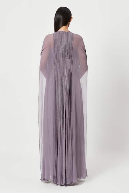 Rishi And Soujit Purple Rawsilk Embroidery Bead Cape Open And Draped Skirt Set Online at Aza Fashions Rishi And Soujit_Purple Rawsilk Embroidery Bead Cape Open And Draped Skirt Set _Online_at_Aza_Fashions