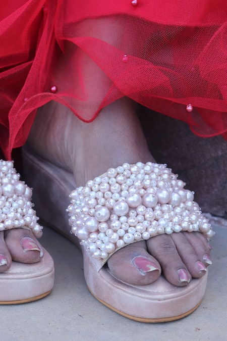 Foot Fuel Sweat Drip Embroidered Open-Toe Wedges 