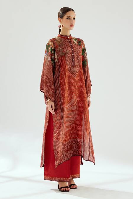 Rajdeep Ranawat Orange Silk Beads Bandeau Neck Gayatri Geometric Pattern Tunic Online at Aza Fashions Rajdeep Ranawat_Orange Silk Beads Bandeau Neck Gayatri Geometric Pattern Tunic_Online_at_Aza_Fashions