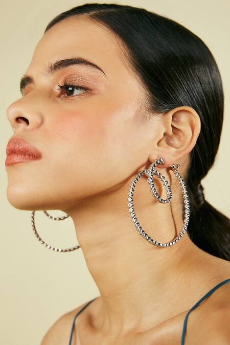 ISHARYA Silver Plated Crystals Swirl Hoop Earrings