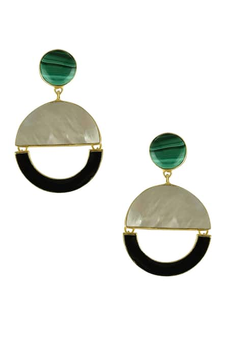 Round Shape Pearl & Stone Branded Design Earrings