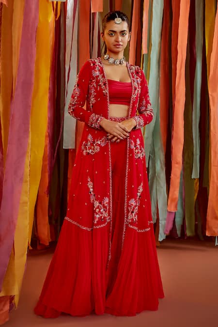 Label Sanya Gulati Floral Embroidered Cape & Tiered Sharara Set 