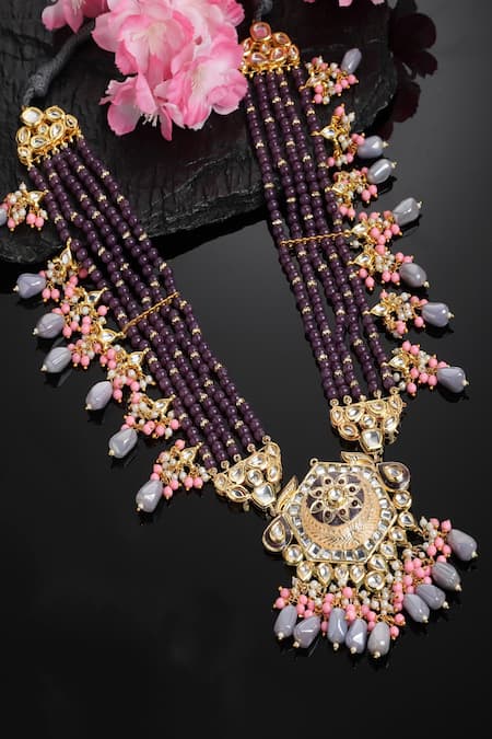 Dugran By Dugristyle Purple Meenakari Multi-layered Long Pendant Necklace