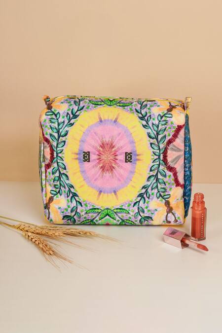 Payal Singhal Accessories_Yellow Print Enchanted Vanity Kit - Set Of 3_Online_at_Aza_Fashions