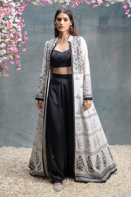 Sanjev Marwaaha Chanderi Hand Block Print Jacket & Palazzo Set 