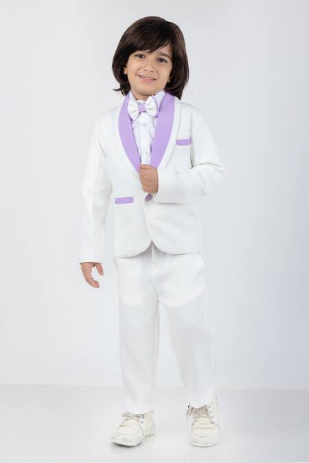 Shop_The Little Celebs_White Cotton, Lycra, Satin Lapel Collar Suit Set _Online_at_Aza_Fashions