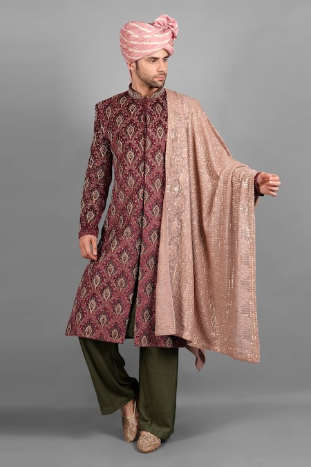 Soniya G Velvet Printed Sherwani Set 