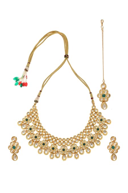 MINAKI Flower Kundan Embellished Necklace Set 