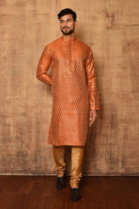 Arihant Rai Sinha Orange Art Silk Floral Pattern Kurta Set 