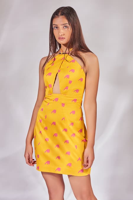 Buy Yellow Cotton Geometric Halter Neck Dress For Women by Senren by Eshana  Raut Online at Aza Fashions.
