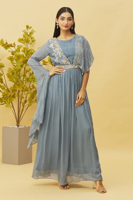 Samyukta Singhania Cutdana Embellished Asymmetric Sleeves Gown 