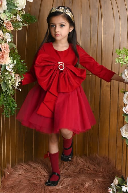 Hoity Moppet Red Velvet Plain Side Bow Dress 