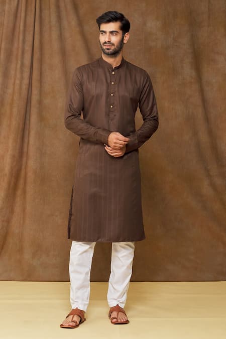 Samyukta Singhania Brown Kurta Silk Geometric Pattern Full Sleeve And Pant Set