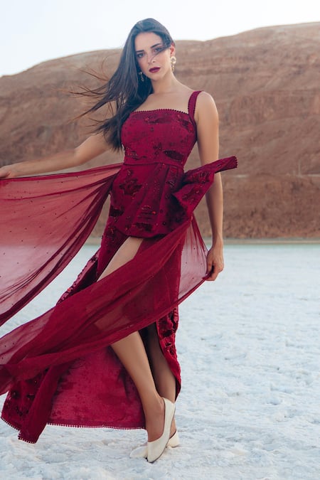 Sahil Kochhar Qadar Draped Marshala Gown 