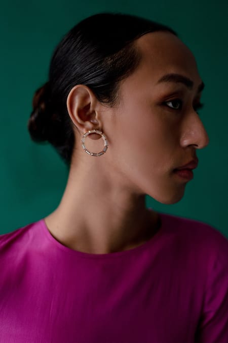 Shop Esme By Aashna Dalmia Gold Plated Stone Geometric Shaped Hoops at Aza Fashions Shop_Esme By Aashna Dalmia_Gold Plated Stone Geometric Shaped Hoops _at_Aza_Fashions