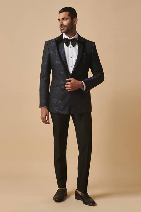 Philocaly Blue Wool, Silk Twilight Single Buttoned Tuxedo