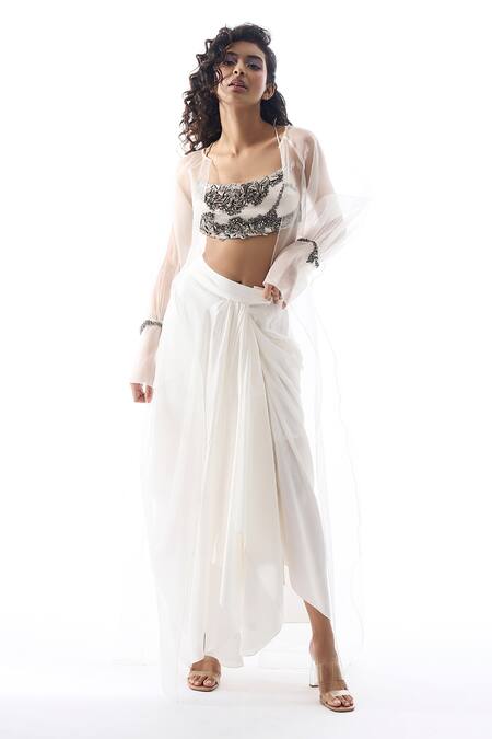 Buy Aroka Off White Modal, Satin Draped Skirt at Aza Fashions Buy_Aroka_Off White Modal, Satin Draped Skirt_at_Aza_Fashions