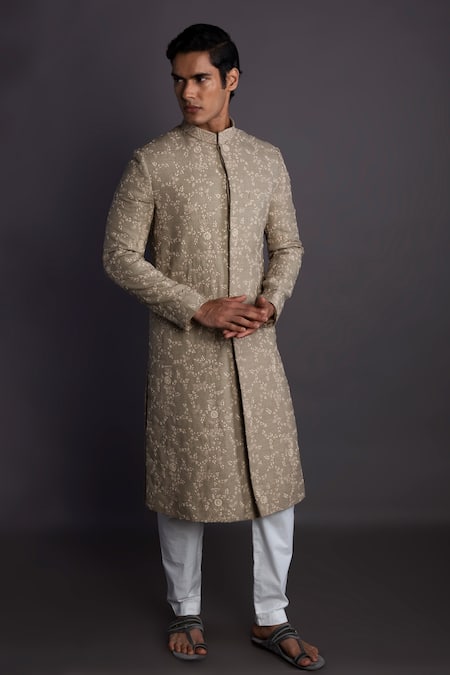 GRAM OF INK Floral Embroidered Sherwani Set 