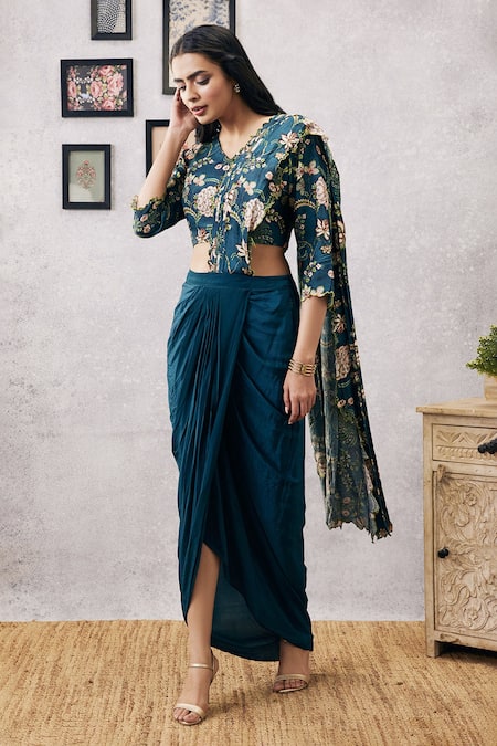 Soup by Sougat Paul Mehr Pre-Draped Saree With Printed Blouse 