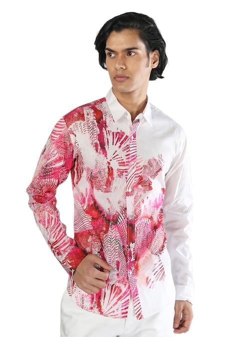 Rohit Gandhi + Rahul Khanna Tropical Print Cotton Shirt 