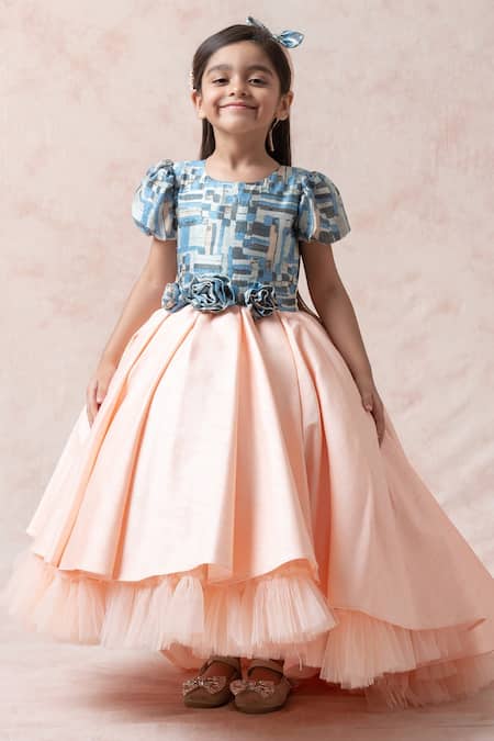 Thetaa Geometric Print High Low Hem Layered Gown 