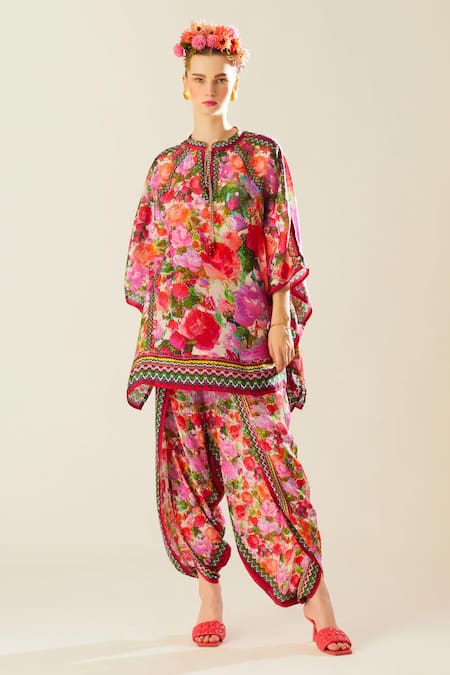 Rajdeep Ranawat Ramona Silk Floret Pattern Poncho Top 