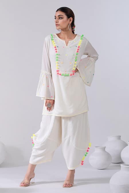 Kacha Tanka Pom Pom Embellished Kurta & Chorno Dhoti Pant Set 