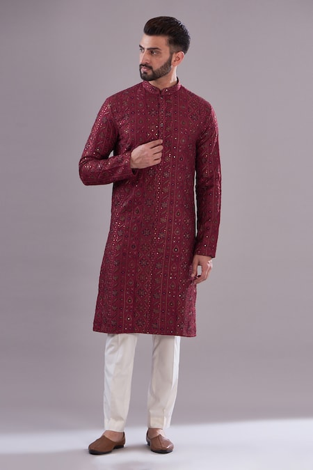 Kasbah Thread Work Embroidered Dark Kurta Set 