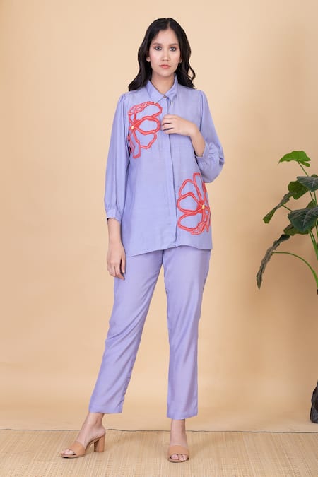 Chambray & Co. Azra Applique Work Shirt & Pant Set 