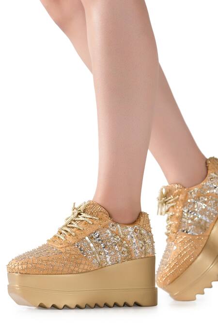 Shop_Anaar_Gold Goldilocks Embroidered Sneaker Wedges 