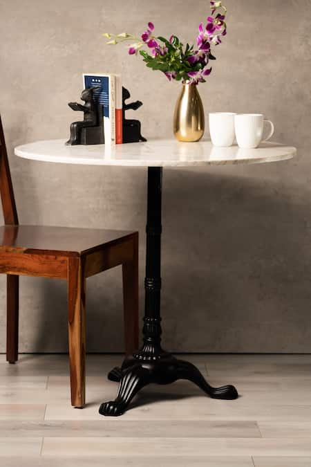 S.G. Home White Metal And Marble Bistro Table 