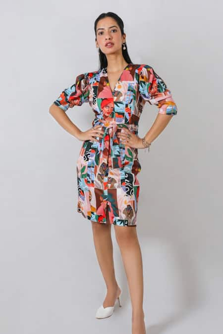 FUGA Abstract Pattern Sheath Dress 