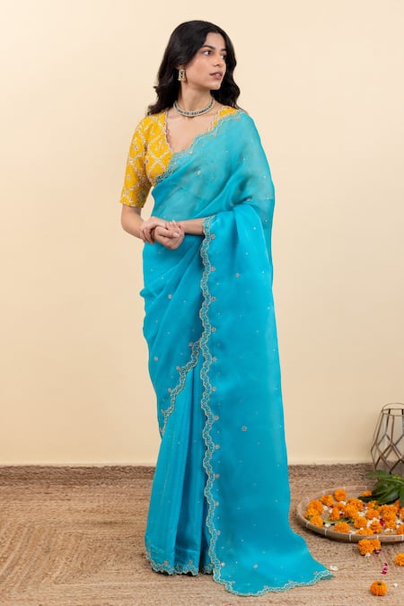 Pita Nila Soha Border Embroidered Saree With Blouse 