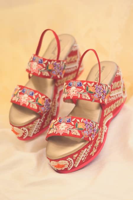 Around Always Avni Embroidered Bridal Wedges 
