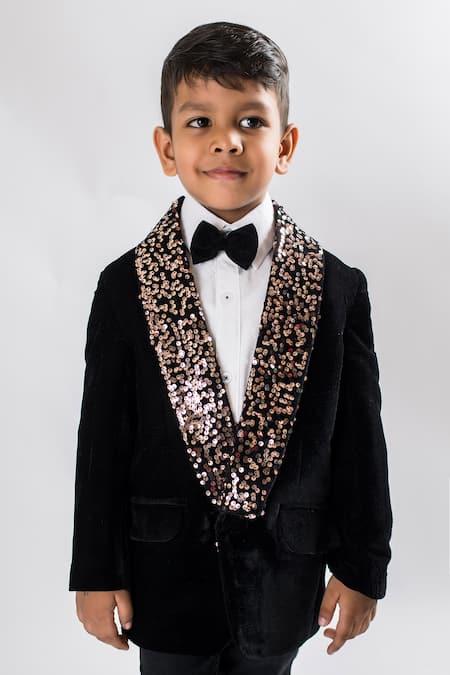 Lil Angels Black Velvet Sequin Embellished Blazer 