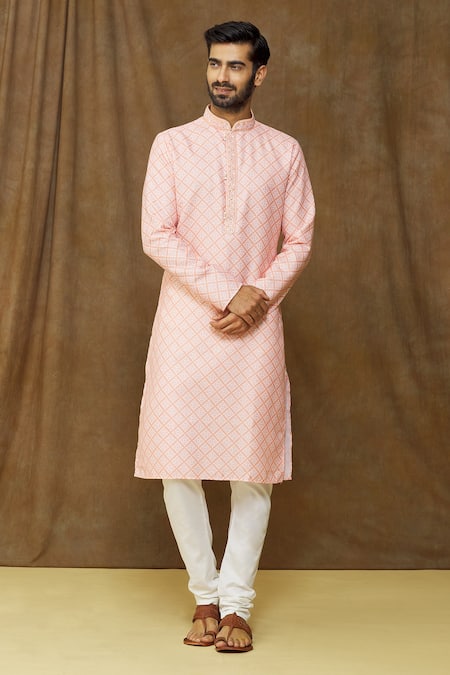 Samyukta Singhania Peach Kurta Cotton Digital Prints Geometric-floral Pattern Set 