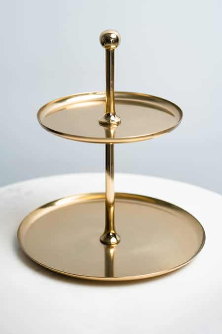 S.G. Home Gold Metal Two-tier High Tea Stand