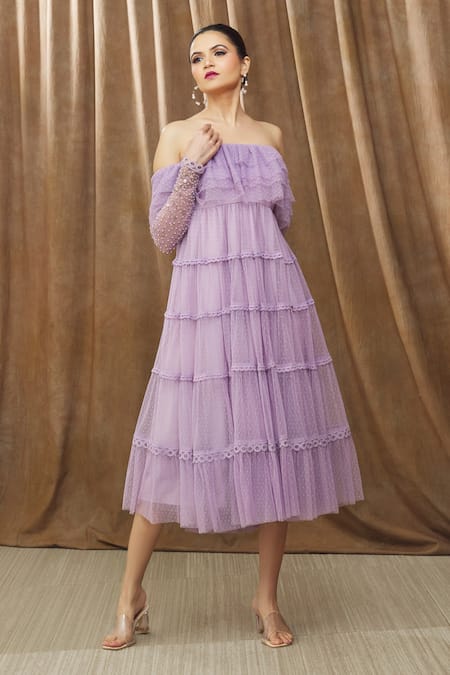 Dot Tiered Dress Lavender - ロングワンピース/マキシワンピース